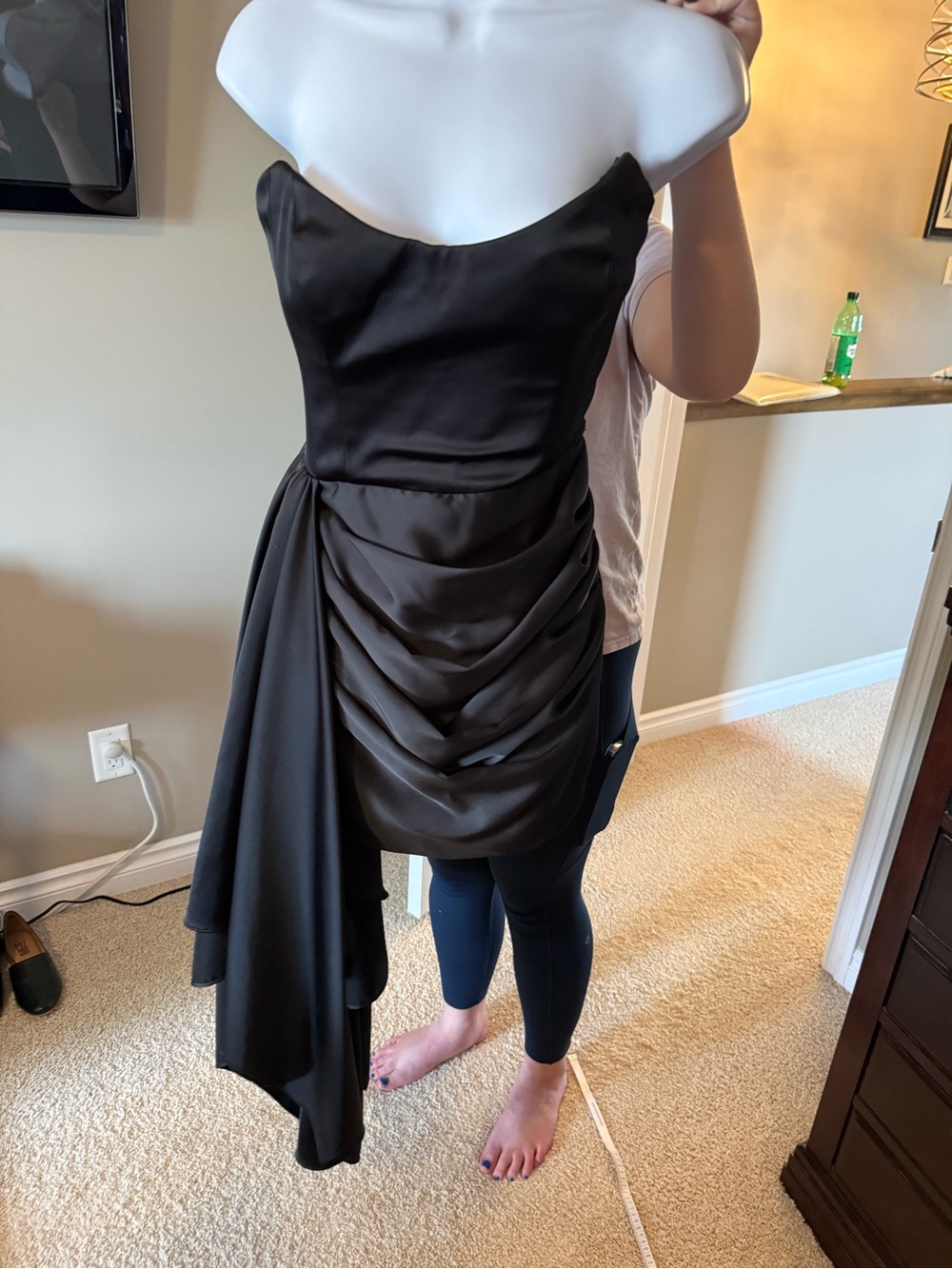 Katie May Black Asymmetrical Draped Satin Cocktail Dress